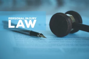 Close-Up Of A Gavel And Fountain Pen Resting On Legal Documents With The Words “Personal Injury Law” Prominently Displayed—Symbolizing The Advocacy And Support Provided By A Burleson Personal Injury Lawyer.