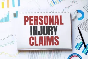 Notebook Displaying The Words “Personal Injury Claims” Surrounded By Financial Charts And Graphs, Symbolizing The Work Of A Lancaster Personal Injury Lawyer Helping Clients Seek Compensation.