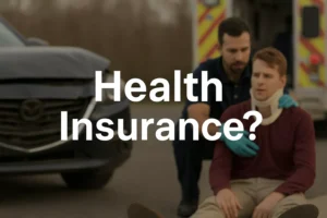 Paramedic Assisting An Injured Man Wearing A Neck Brace Beside A Damaged Car And Ambulance, Illustrating The Question Does Health Insurance Cover Car Accidents After A Serious Crash.
